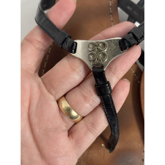 Coach Rachal Patent Leather Black Size 10 B Slides Thong Sandals Women Flats‎ - Picture 4 of 9